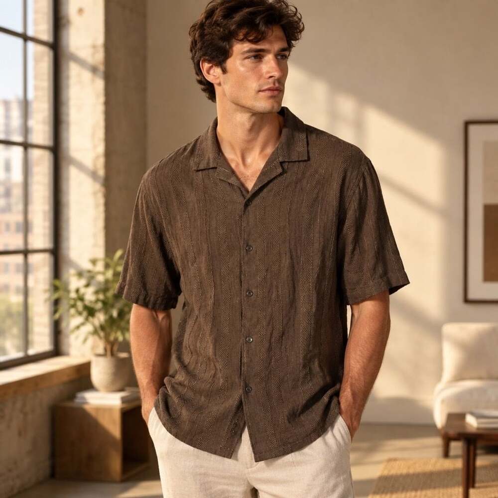 Abercrombie & Fitch Summer Linen Blend Shirt Size XLT Brown